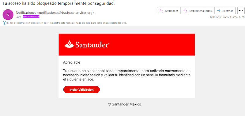 Ataques de phishing - Santander